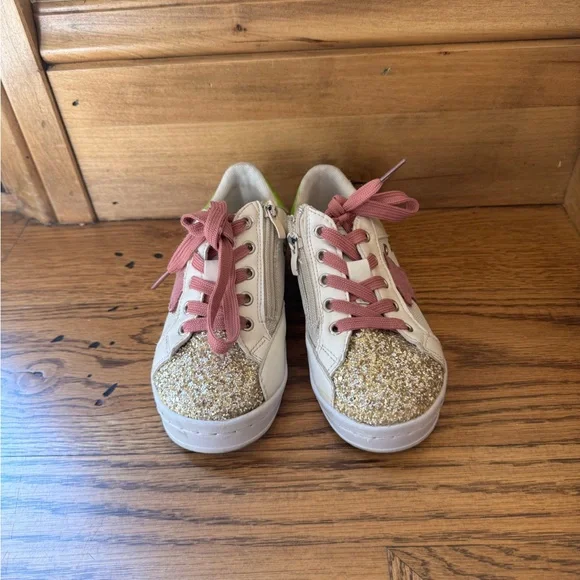 Lola + the boys Kids Glitter Star Sneakers - White, Pink, Gold - Picture 2 of 9